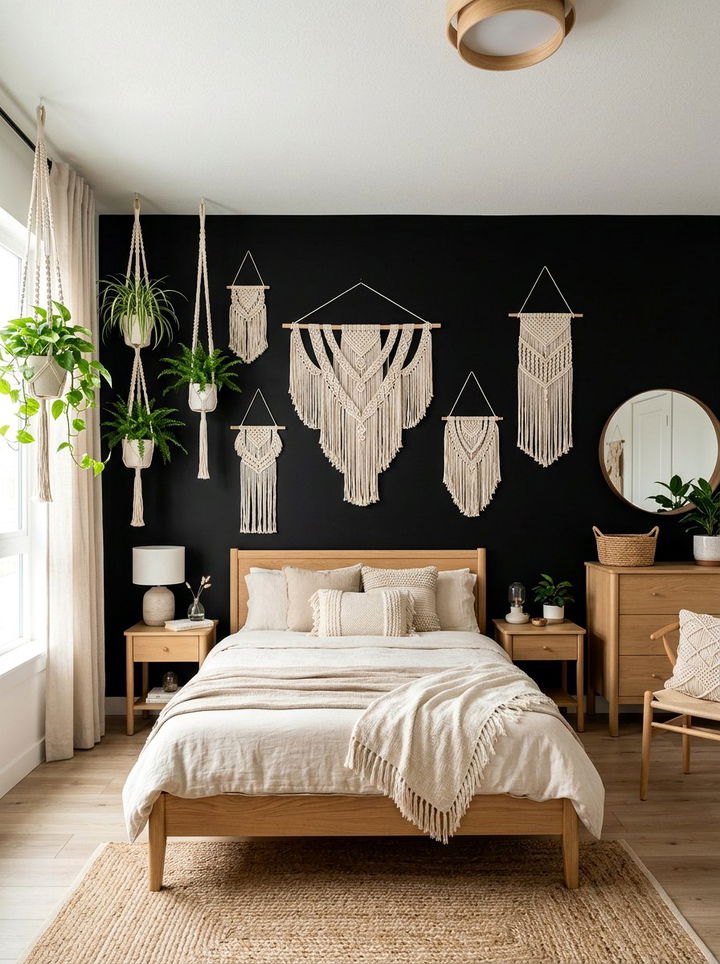 Macrame Decor Black Boho Bedroom - 30 bohemian black bedroom ideas