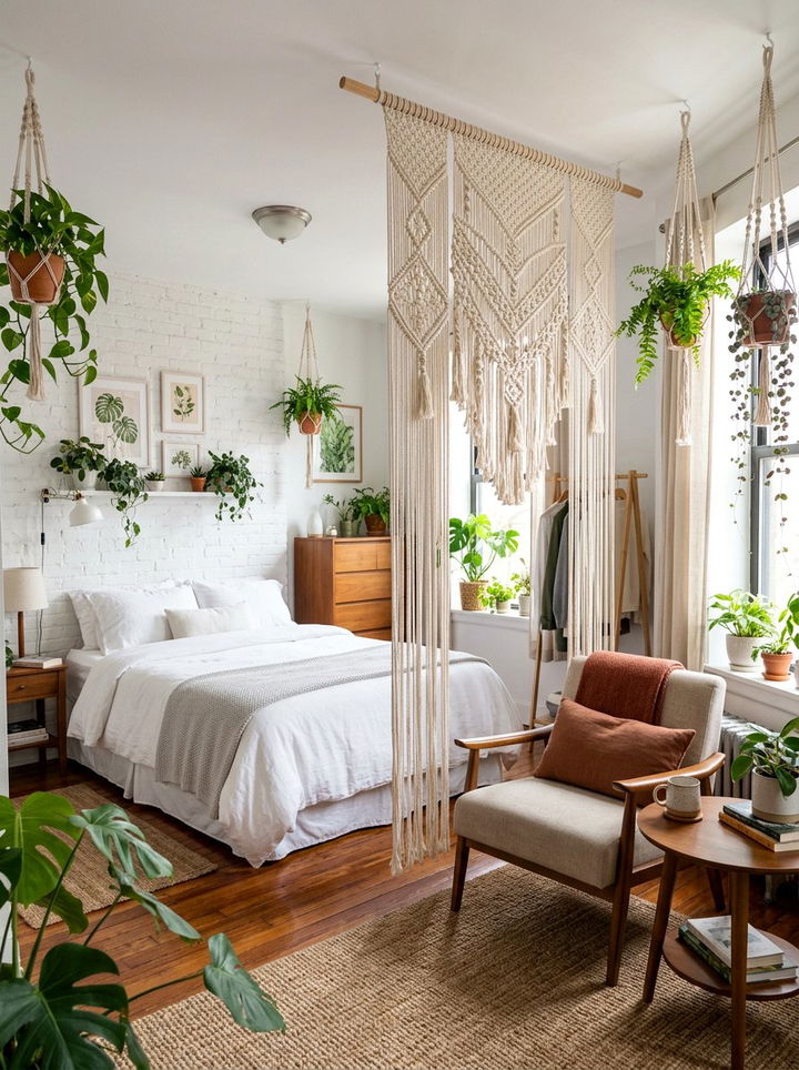 Macrame Hanging Bedroom Divider - 30 bedroom screen ideas