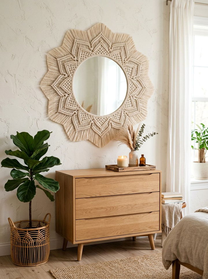 Macrame Mirror - 30 macrame bedroom ideas