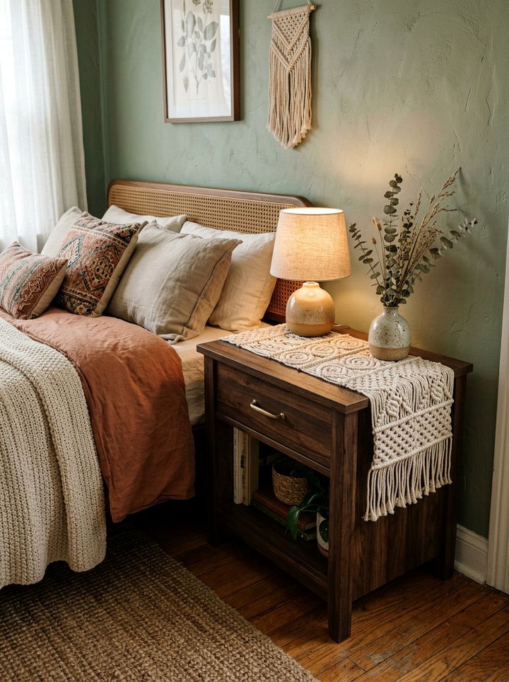 Macrame Nightstand Runner - 30 macrame bedroom ideas