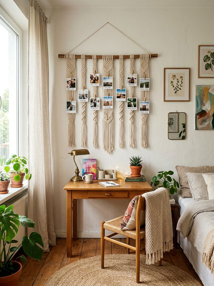 Macrame Picture Display - 30 macrame bedroom ideas
