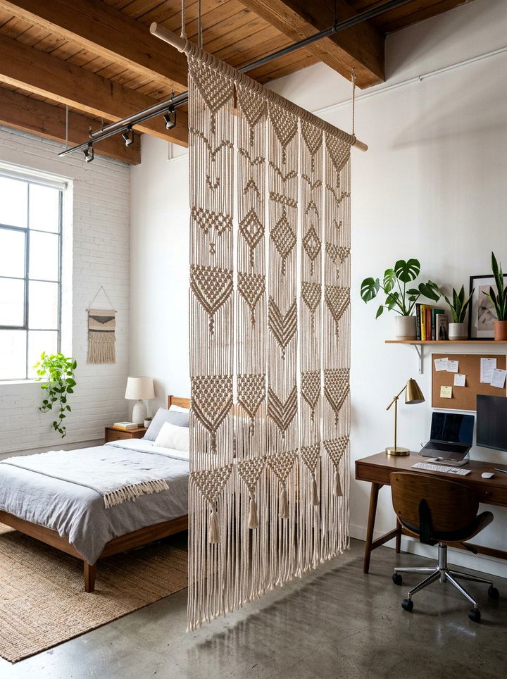 Macrame Room Divider - 30 macrame bedroom ideas