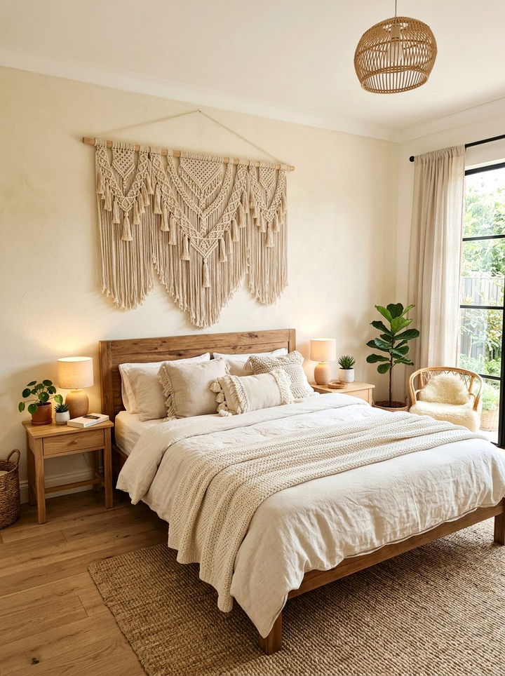 Macrame Wall Art Bedroom - 30 bohemian cream bedroom ideas