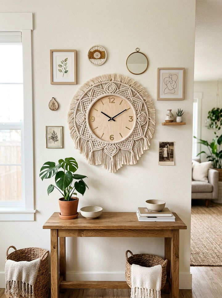 Macrame Wall Clock - 30 macrame bedroom ideas