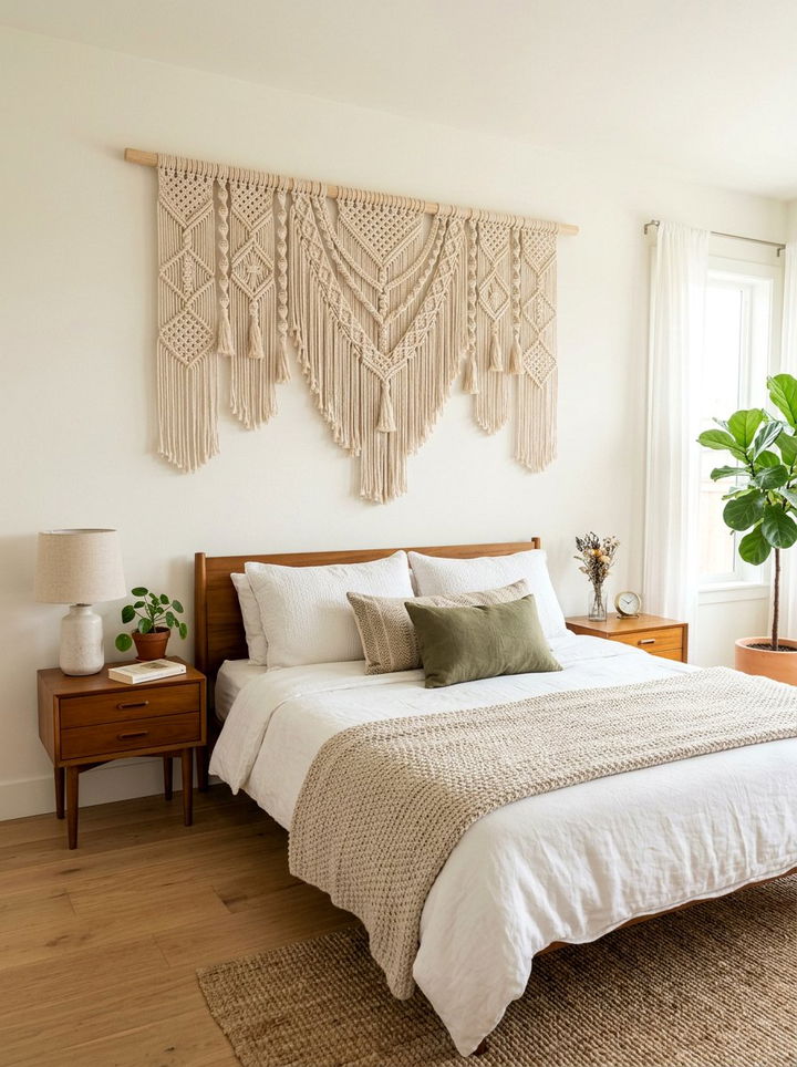 Macrame Wall Hanging - 30 mid-century modern bedroom ideas