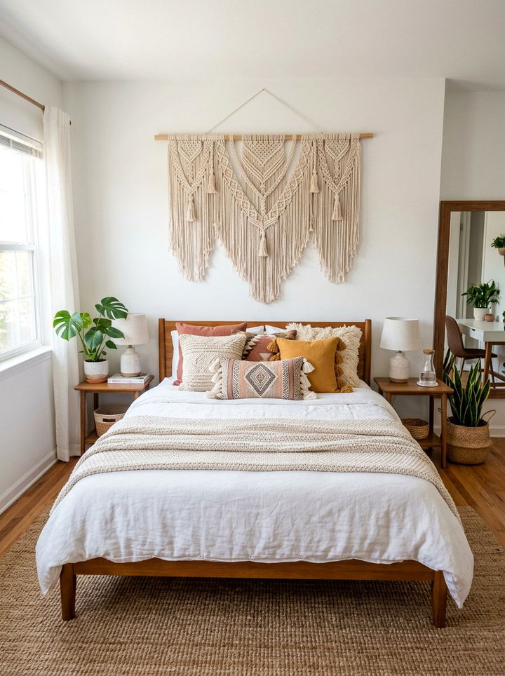 Macrame Wall Hanging - 30 rental apartment bedroom ideas