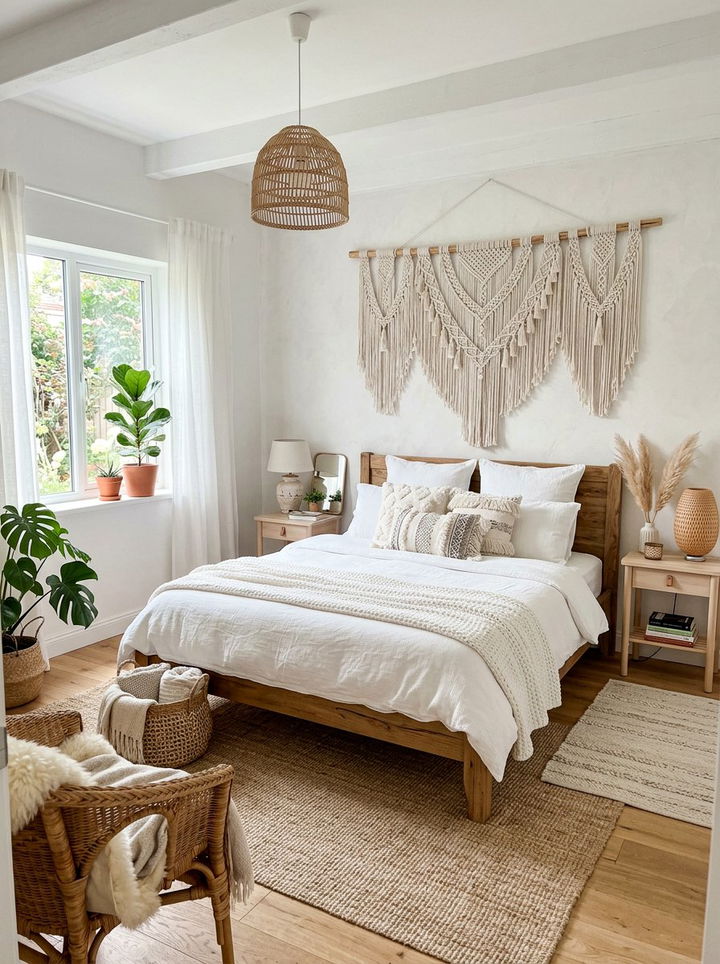 Macrame Wall Hanging Bedroom - 30 bohemian white bedroom ideas