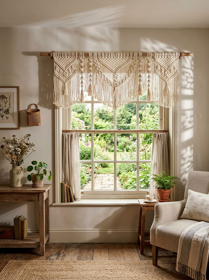 Macrame Window Valance - 30 macrame bedroom ideas
