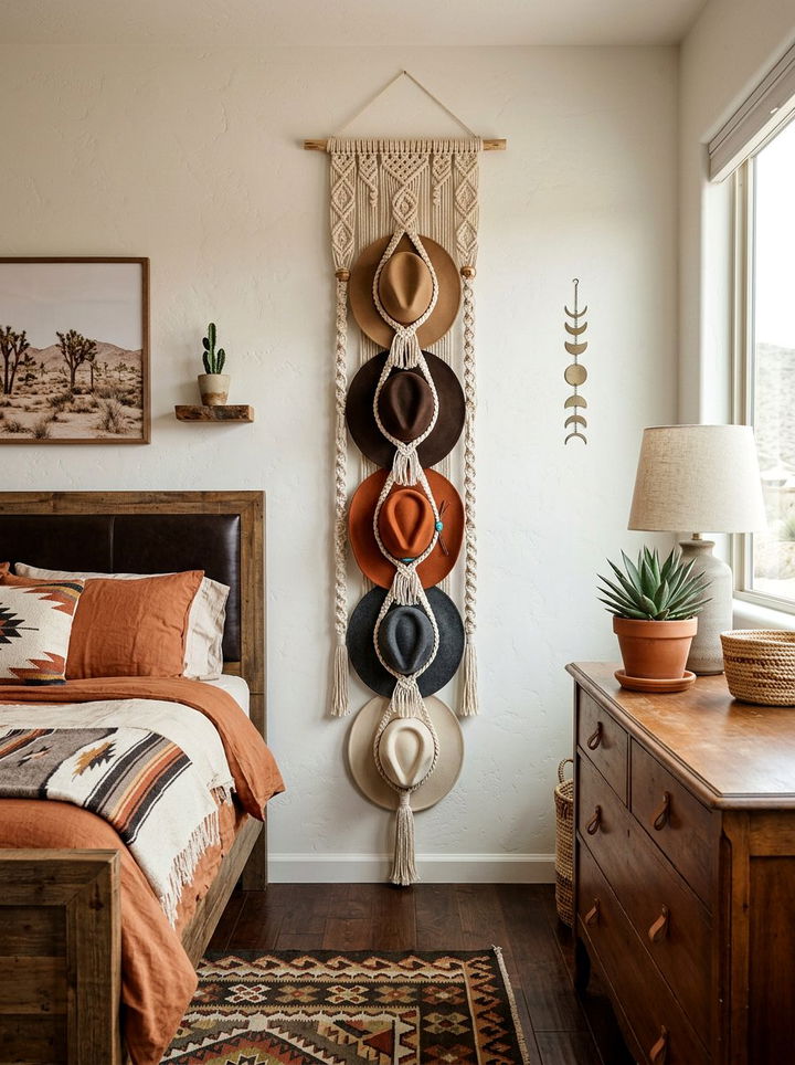 Macrame hat hanger wall display - 30 bedroom macrame wall hangings