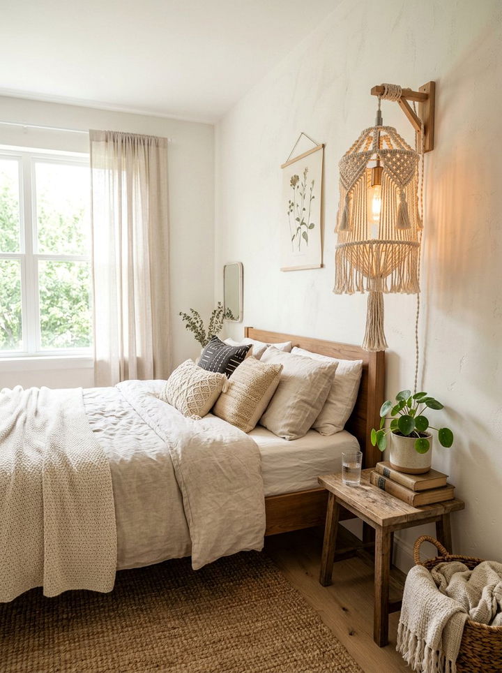 Macrame lantern wall light - 30 bedroom macrame wall hangings