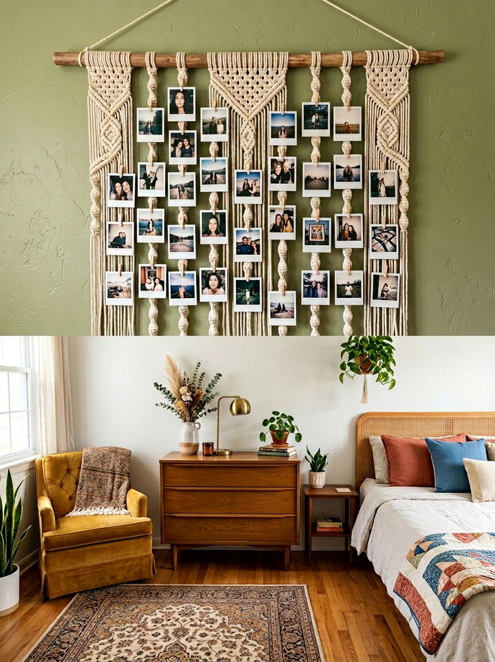Macrame photo display wall hanging - 30 bedroom macrame wall hangings