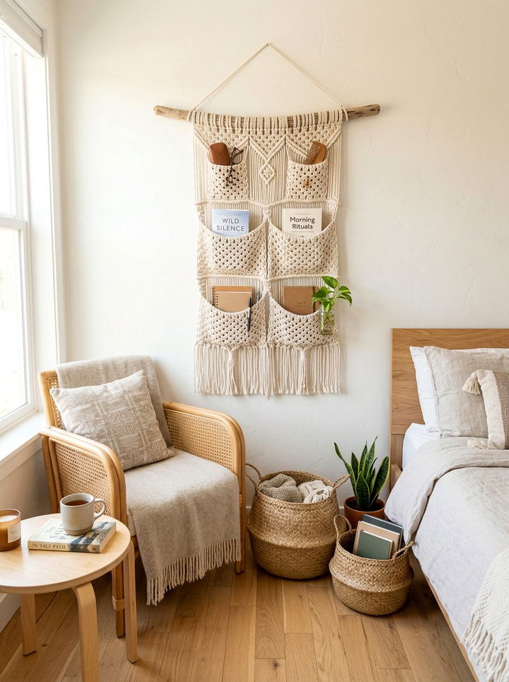 Macrame pocket wall organizer - 30 bedroom macrame wall hangings