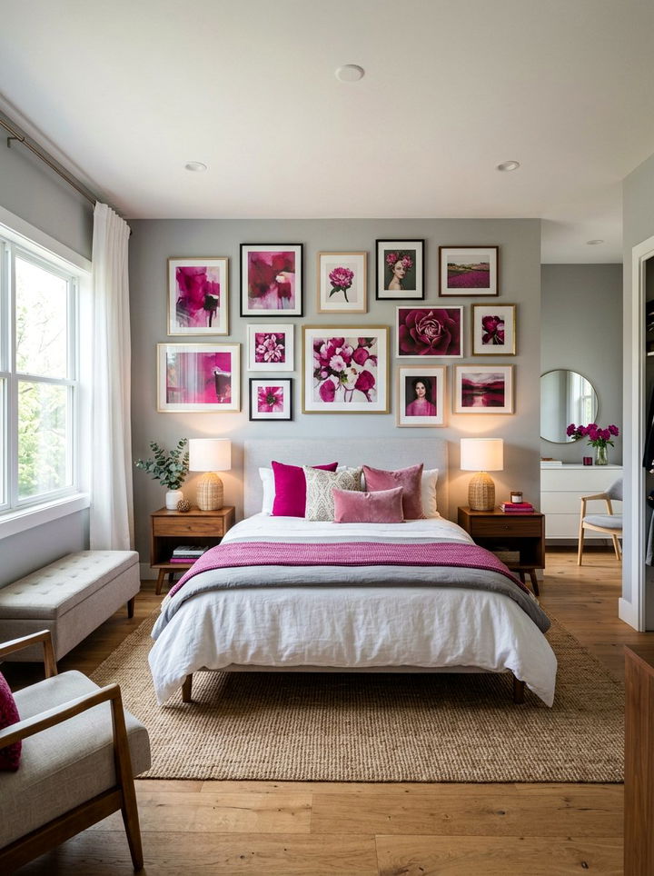 Magenta Art Gallery Wall - 30 magenta bedroom ideas