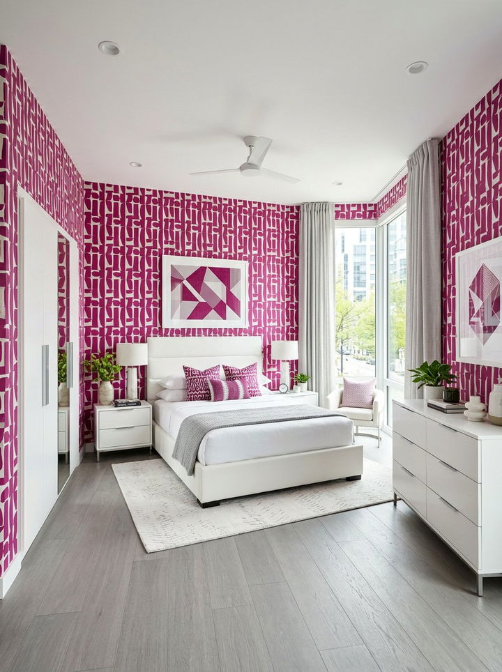 Magenta Geometric Wallpaper - 30 magenta bedroom ideas