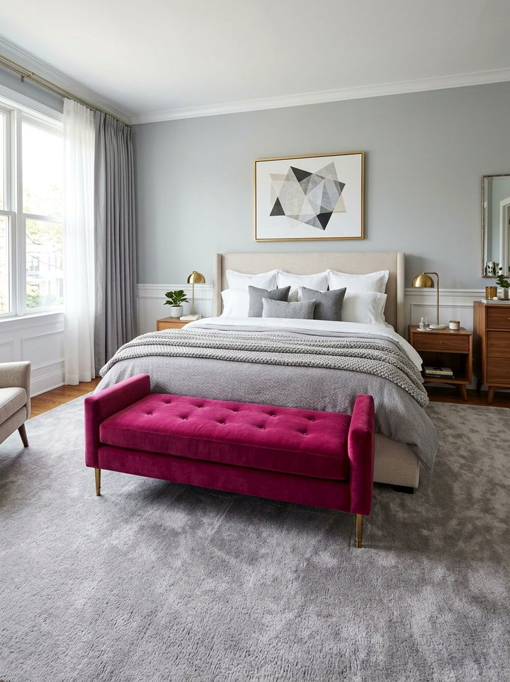 Magenta Velvet Bench - 30 magenta bedroom ideas