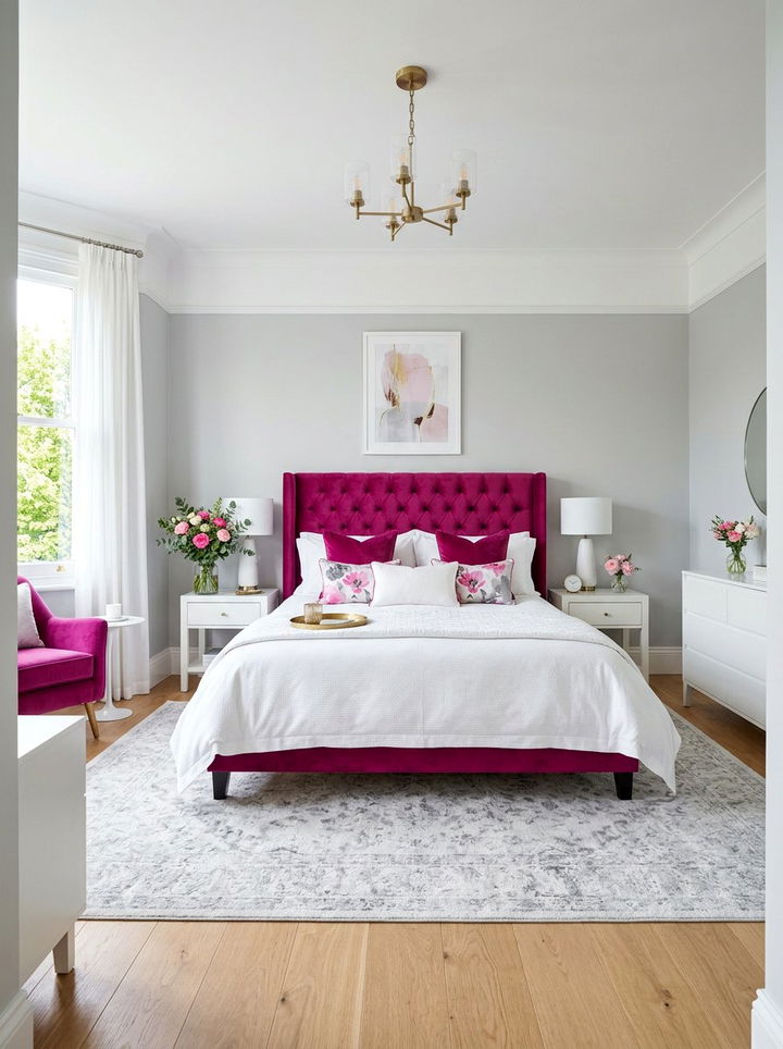 Magenta Velvet Headboard Bedroom - 30 jewel tone bedroom ideas