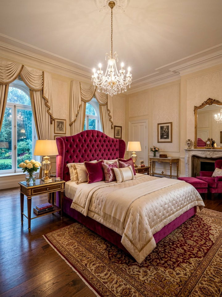 Magenta Velvet Headboard - 30 magenta bedroom ideas