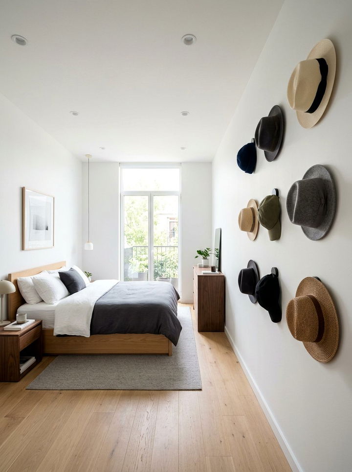 Magnetic hat wall clips - 30 bedroom hat storage ideas