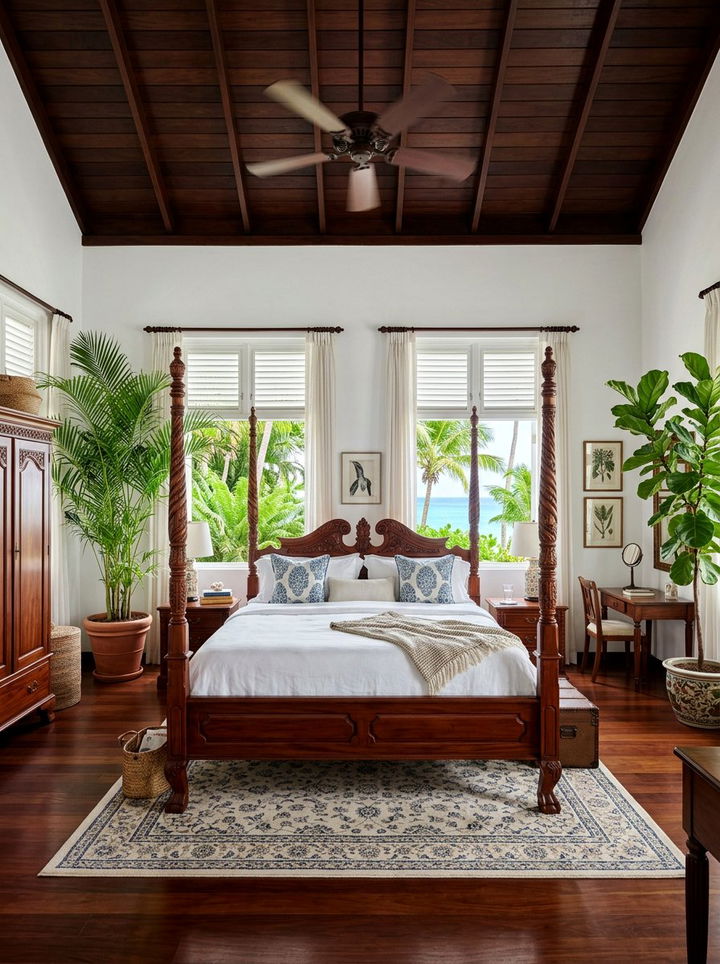 Mahogany Wood Bed - 30 Caribbean bedroom ideas