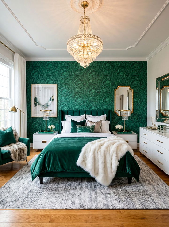 Malachite Green Glam Bedroom - 30 green bedroom decor ideas