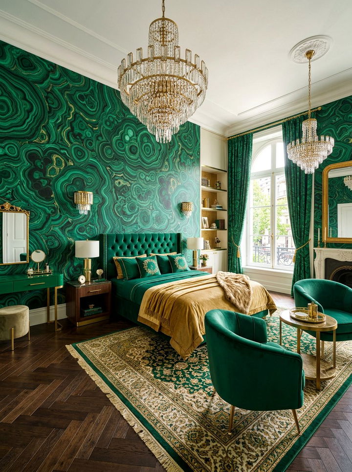 Malachite Green Glam Bedroom - 30 bedroom green walls