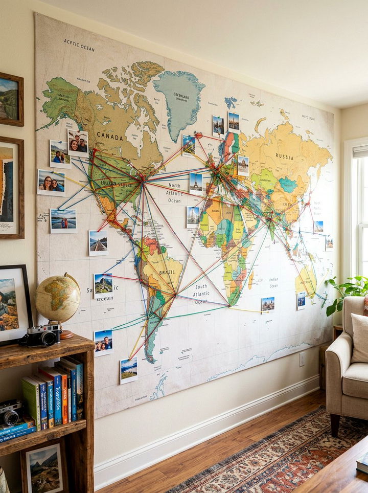 Map Background Travel Photo Wall - 30 bedroom photo displays