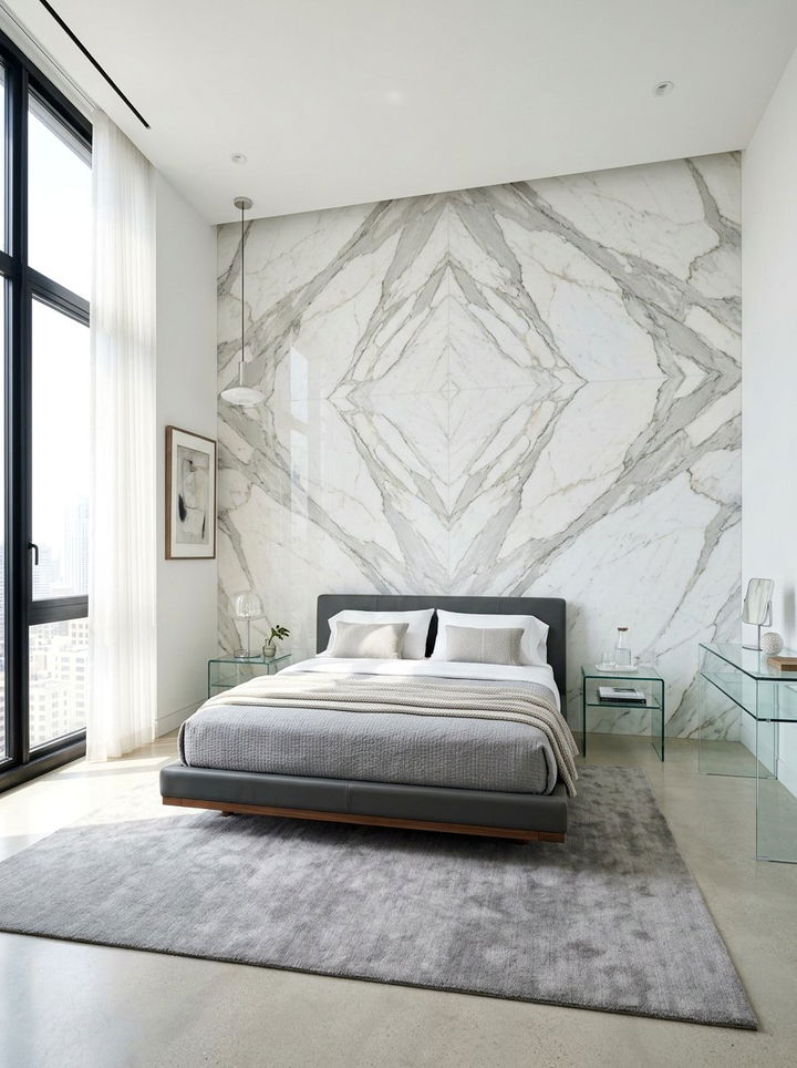 Marble Accent Wall - 30 dramatic bedroom ideas