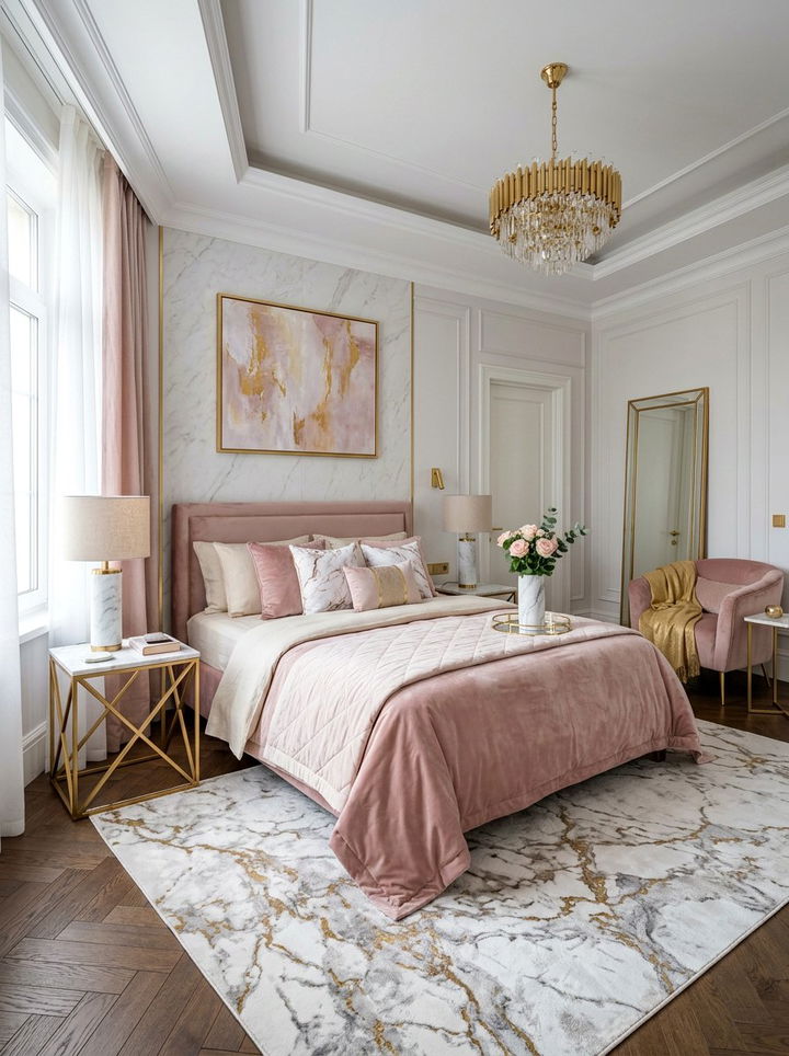 Marble Blush Gold Bedroom - 30 blush and gold bedroom ideas