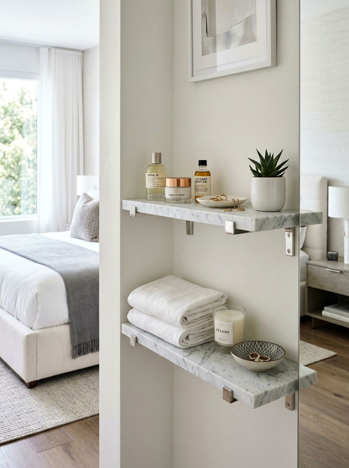 Marble Corner Shelf - 30 bedroom corner shelving ideas