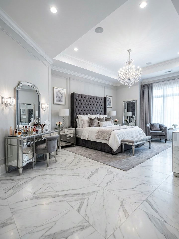 Marble Effect Vinyl Tile - 30 bedroom vinyl flooring ideas