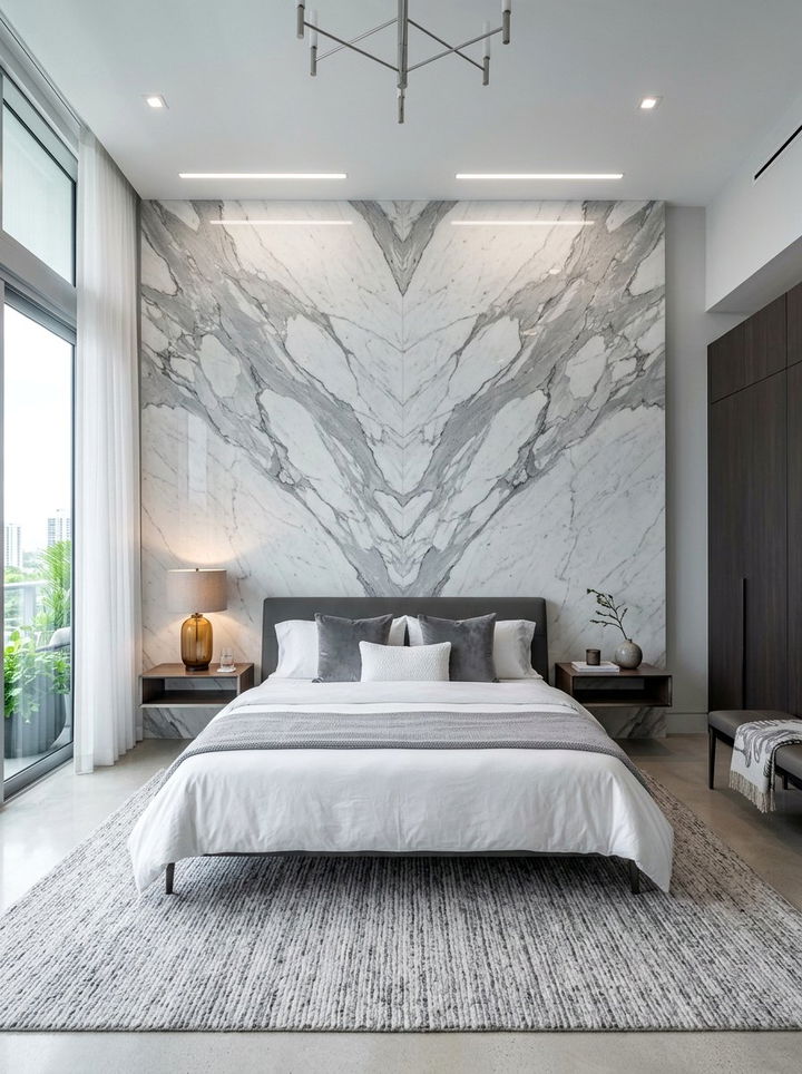 Marble Feature Wall Master Bedroom - 30 mansion bedroom ideas