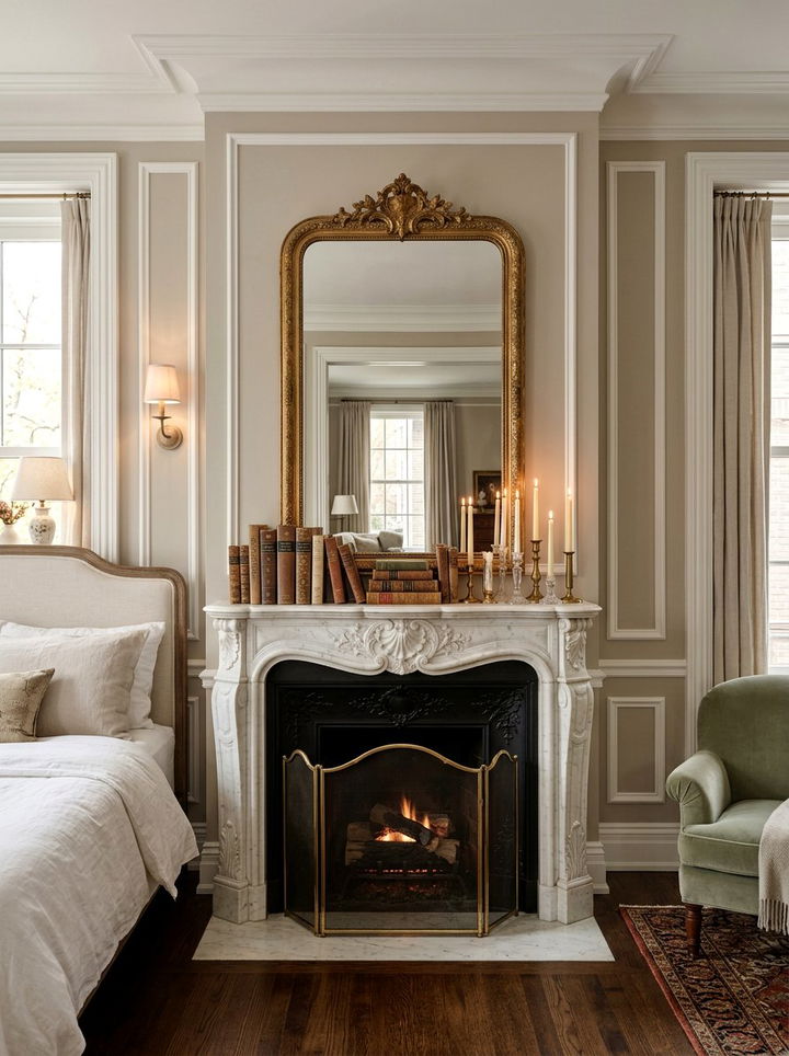 Marble Fireplace Decor - 30 Parisian bedroom ideas