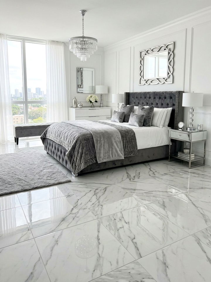 Marble Look Tile Bedroom - 30 bedroom floor ideas