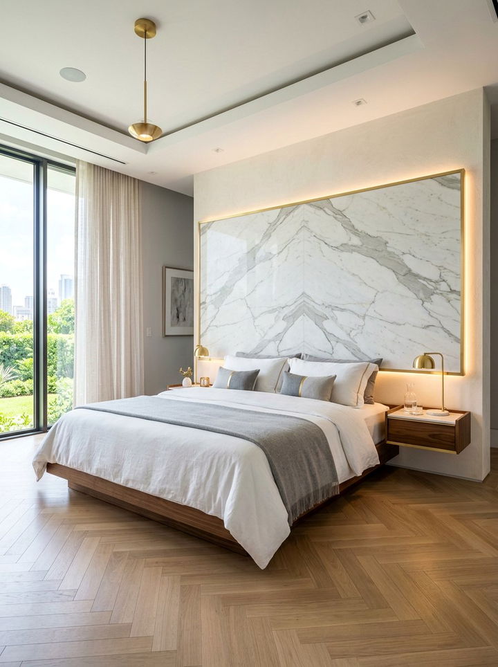 Marble Slab Floating Headboard - 30 bedroom floating headboard ideas