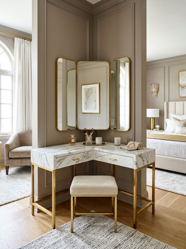 Marble Top Corner Vanity - 30 bedroom corner vanity ideas