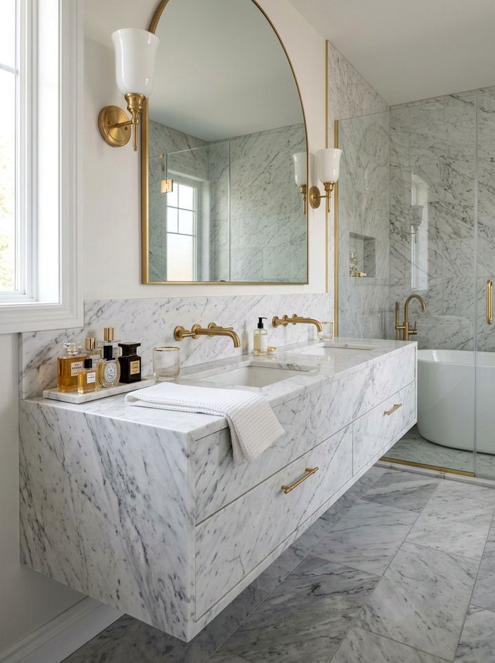 Marble Top Floating Vanity - 30 bedroom floating vanity ideas