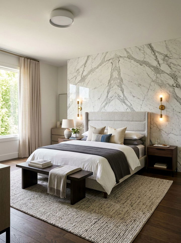 Marble accent wall bedroom - 30 glam bedroom ideas