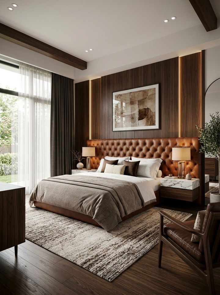 Marble and Leather Bedroom - 30 mixed material bedroom ideas