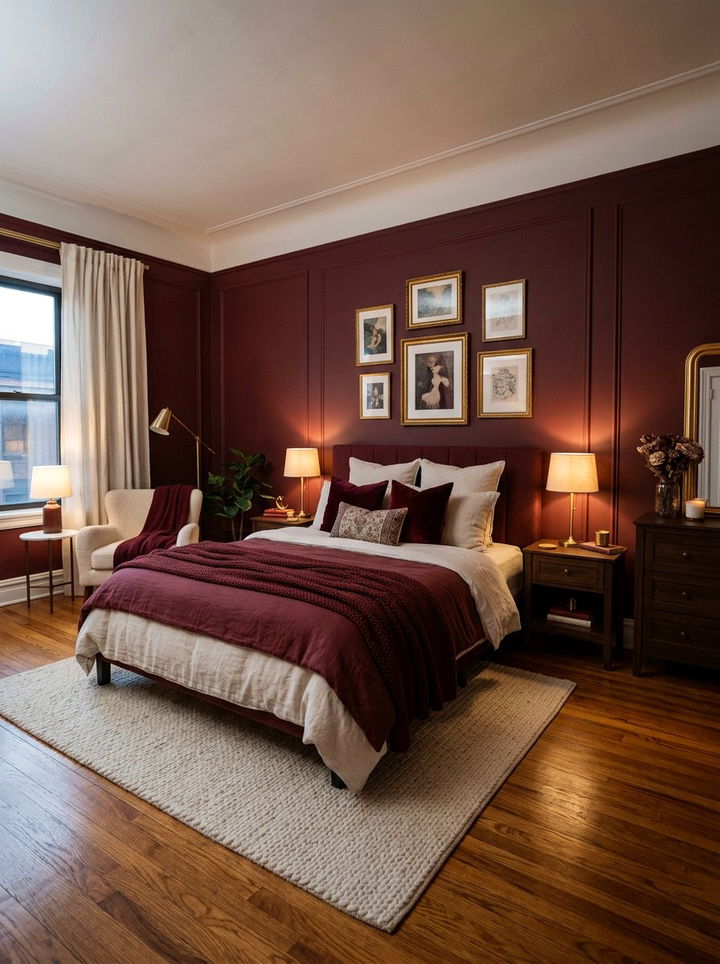 Maroon Red Cozy Bedroom - 30 rich color bedroom ideas