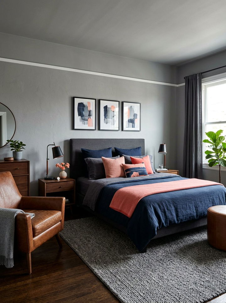 Masculine Gray Bedroom with Pink Pops - 30 pink gray bedroom ideas
