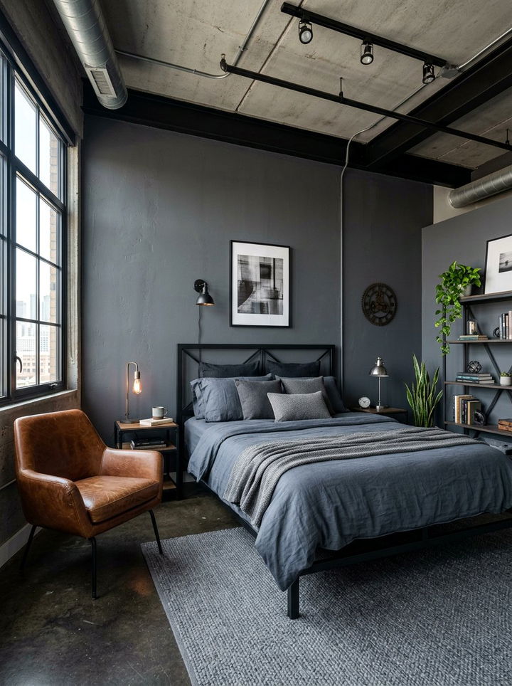 Masculine Grey Industrial Bedroom - 30 industrial grey bedroom ideas