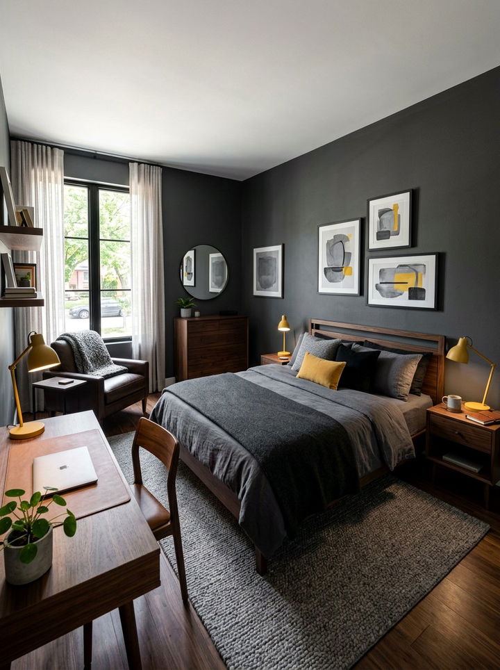 Masculine gray bedroom yellow pops - 30 gray yellow bedroom ideas