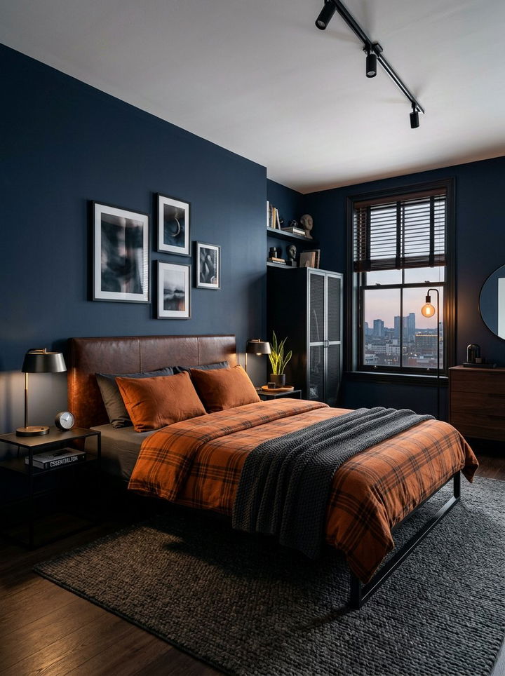 Masculine navy and burnt orange bedroom - 30 burnt orange and navy bedroom ideas