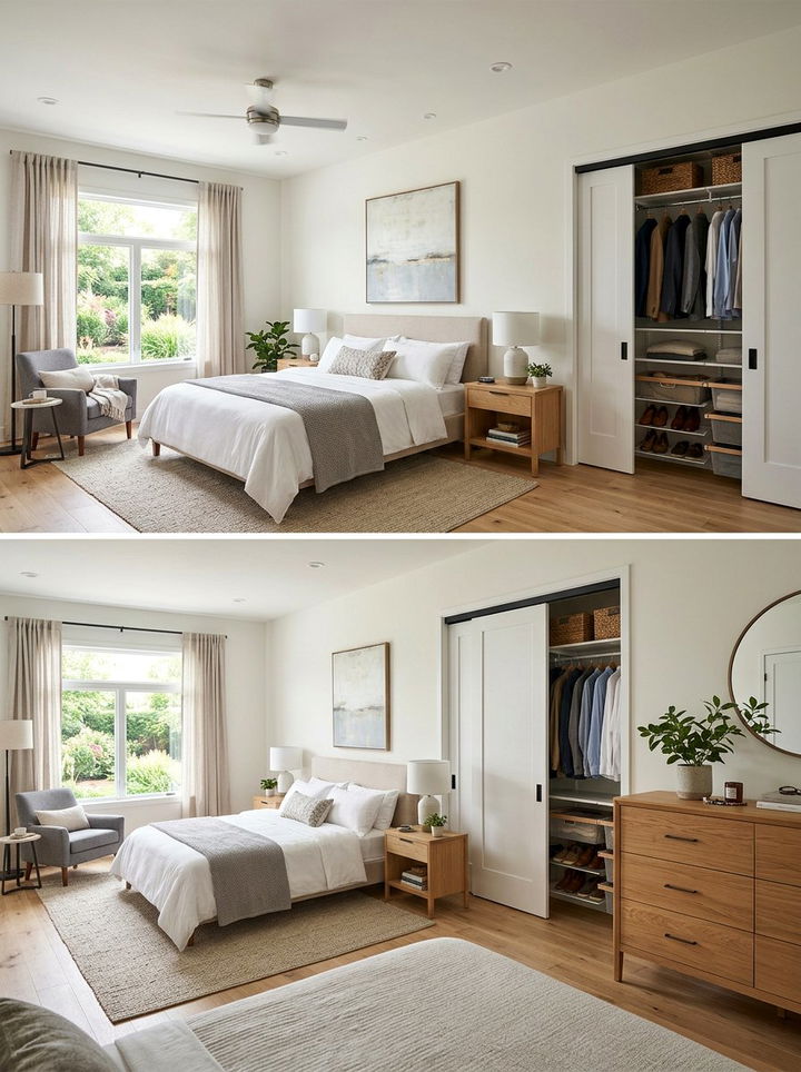 Master bedroom layout with reach in closet - 30 bedroom floor plan ideas