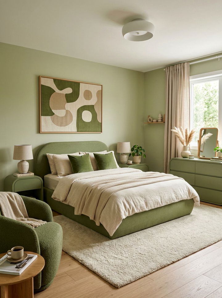 Matcha green trendy bedroom - 30 minimalist green bedroom ideas