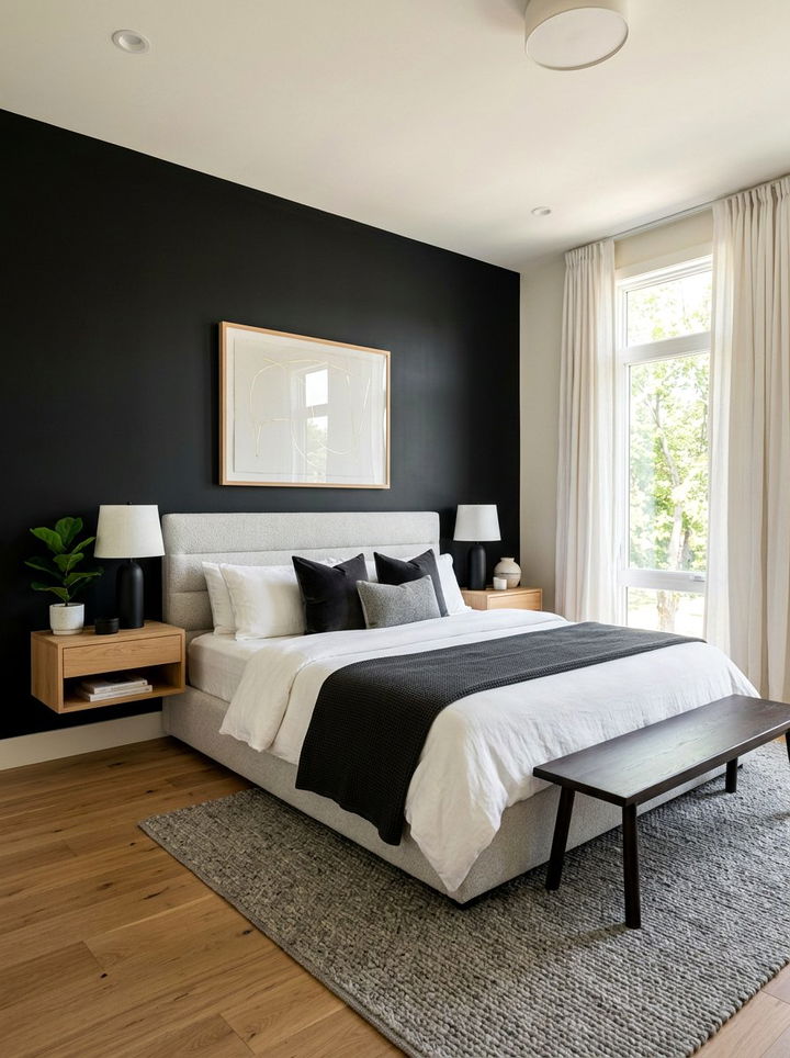 Matte Black Accent Wall - 30 black bedroom design ideas