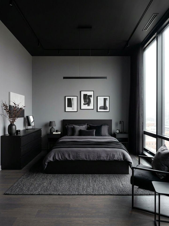 Matte Black Bedroom - 30 minimalist black bedroom ideas