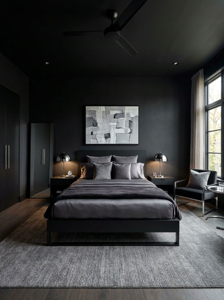 Matte Black Bedroom - 30 black bedroom decor ideas