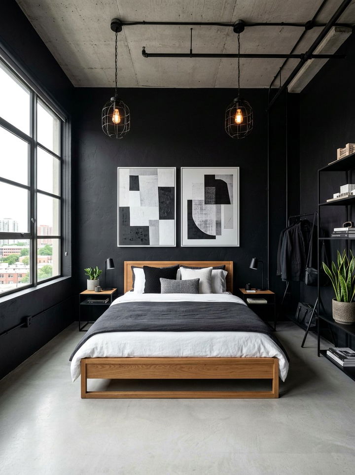 Matte Black Industrial Bedroom - 30 dark color bedroom ideas