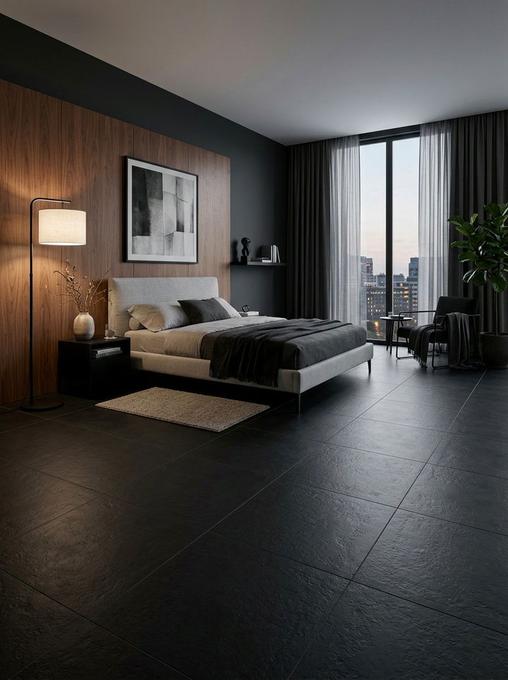 Matte Black Porcelain - 30 bedroom tile designs